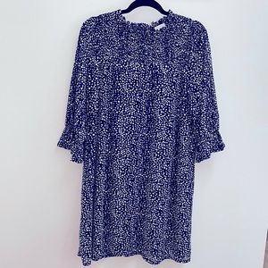 Siren Lily Navy Blue Dress White Dots XL Fully Lined Flounced Sleeves